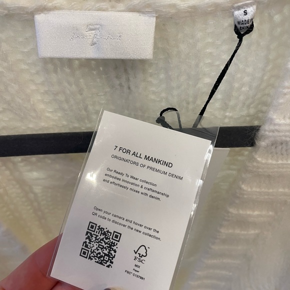 7 For All Mankind Ivory Cardigan Sweater Puff Sleeve NWT Small Casual - Picture 3 of 4